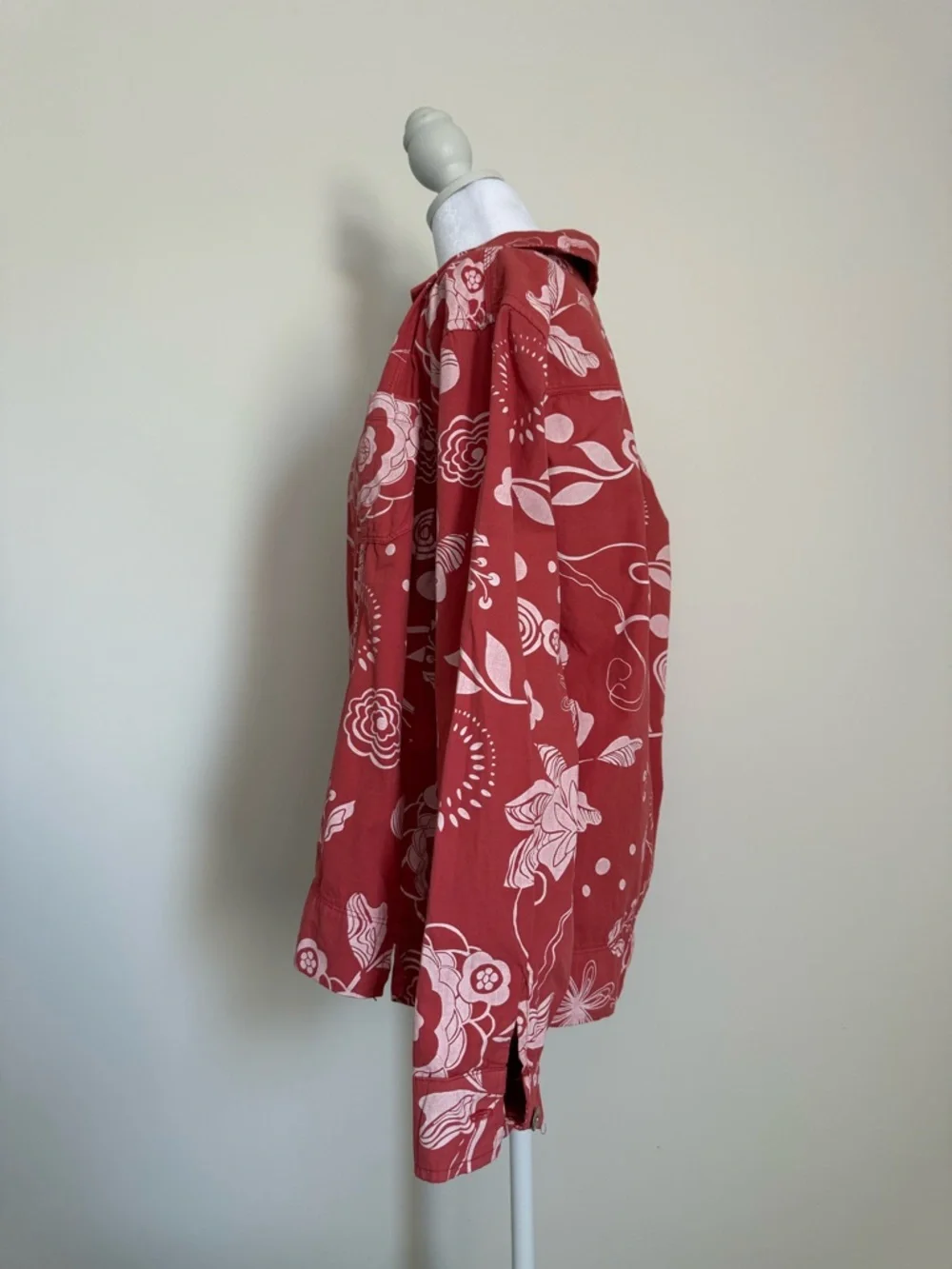 fresh produce Red Floral Button-Up pacific broad cloth jacket NWT size large - Picture 2 of 8